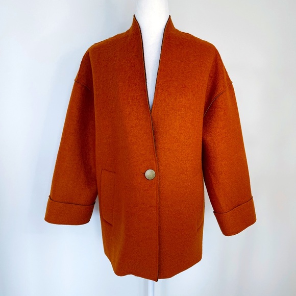 NWOT Warehouse Modern Bonded Rust Coat - Picture 4 of 11